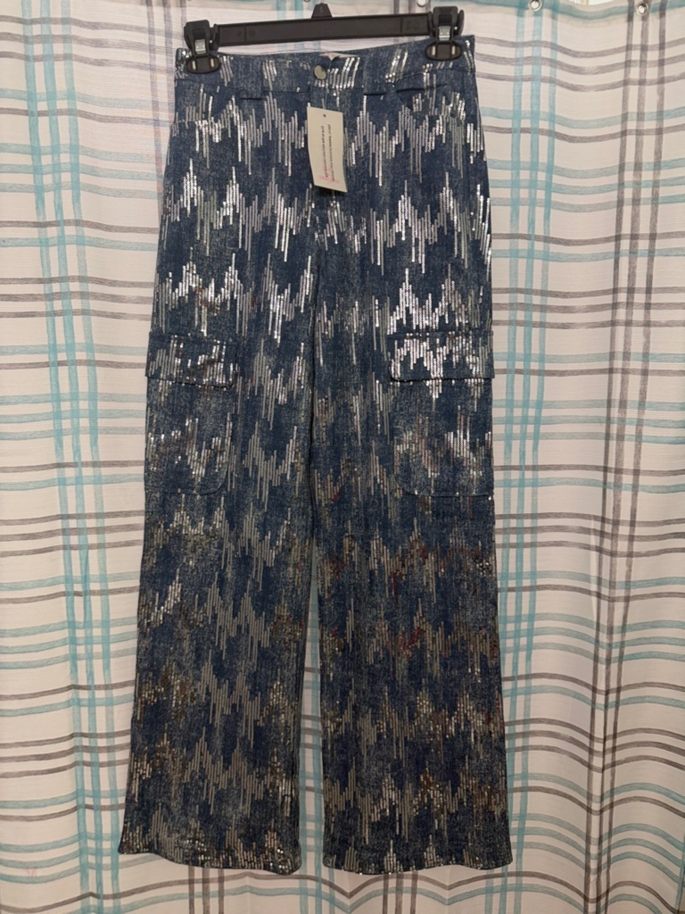 Hot & Delicious Blue Metallic Flare Jeans